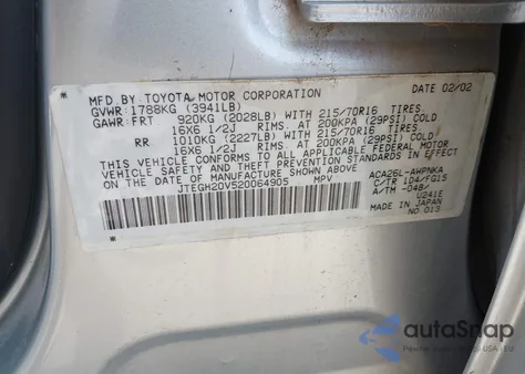 2002 Toyota Rav4 из США, поврежденный, VIN JTEGH20V520064905